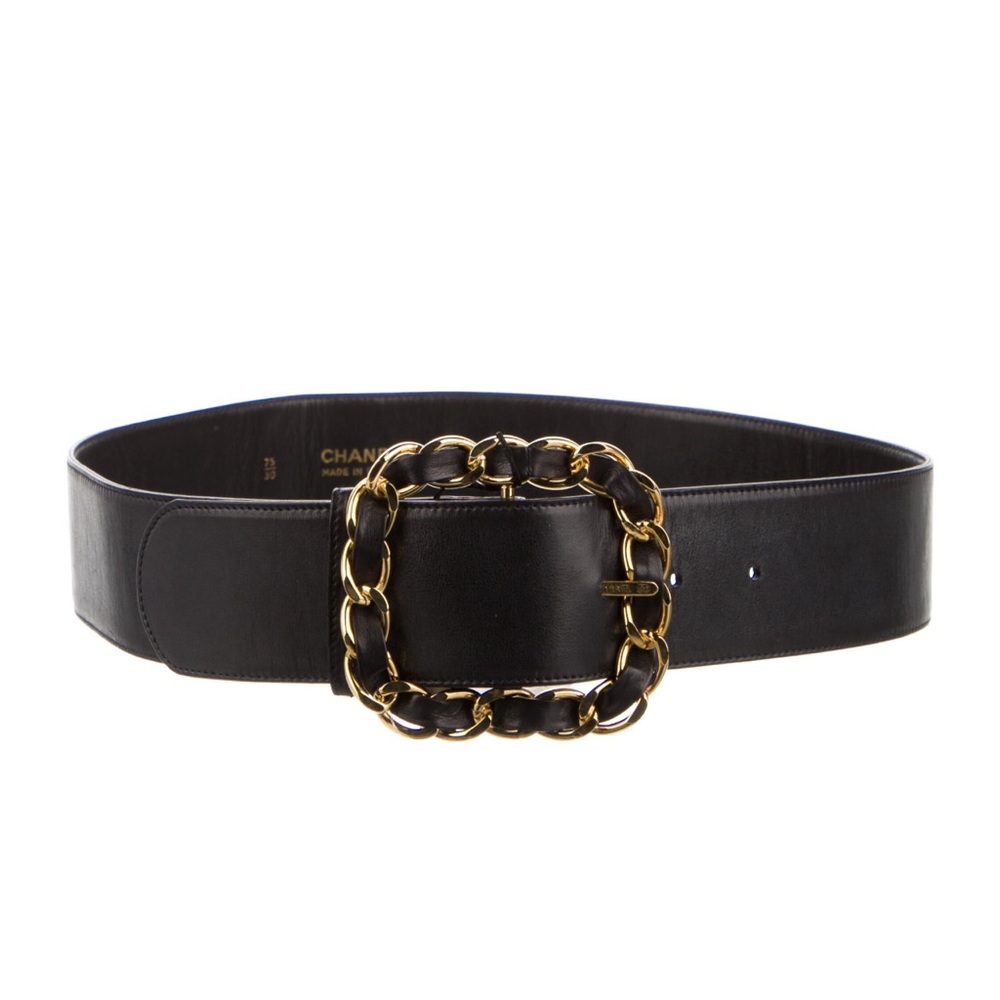 COPY - 100% authentic CHANEL black leather and chain waist belt